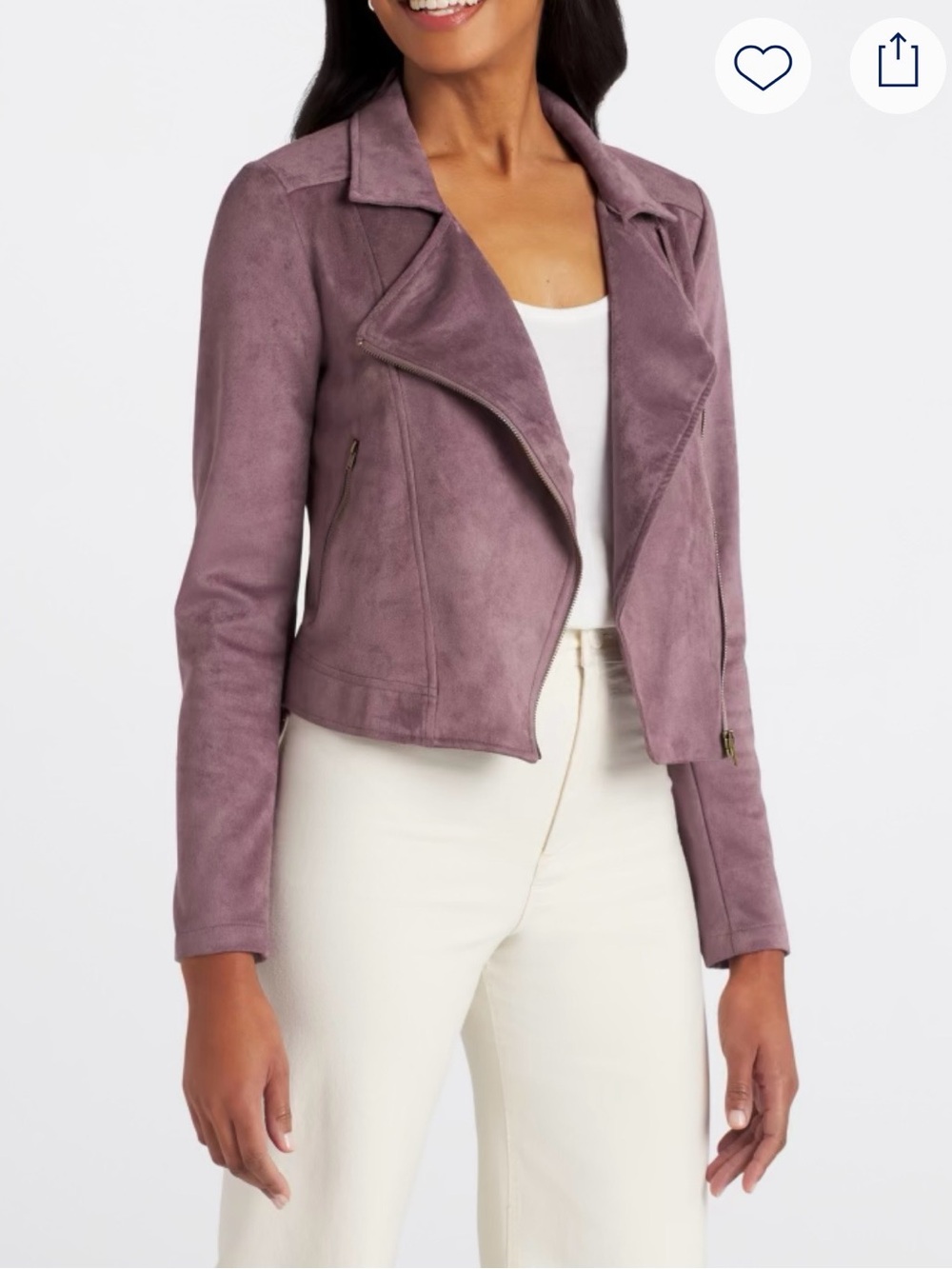 Eden Society Mauve Faux Suede Moto Jacket Women’s Large Zip Biker Jacket